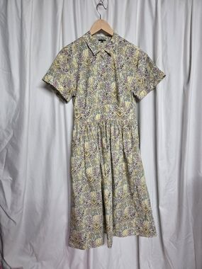 Talbots 12p DRESS Smocked Poplin Shirtdress - Branching Flora, Buttons, Pockets